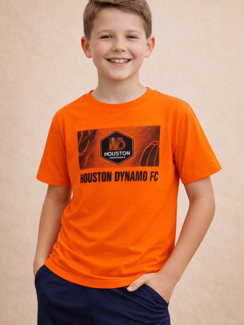 Houston Dynamo FC Kids Orange MLS Soccer Graphic Tee Size L 14/16